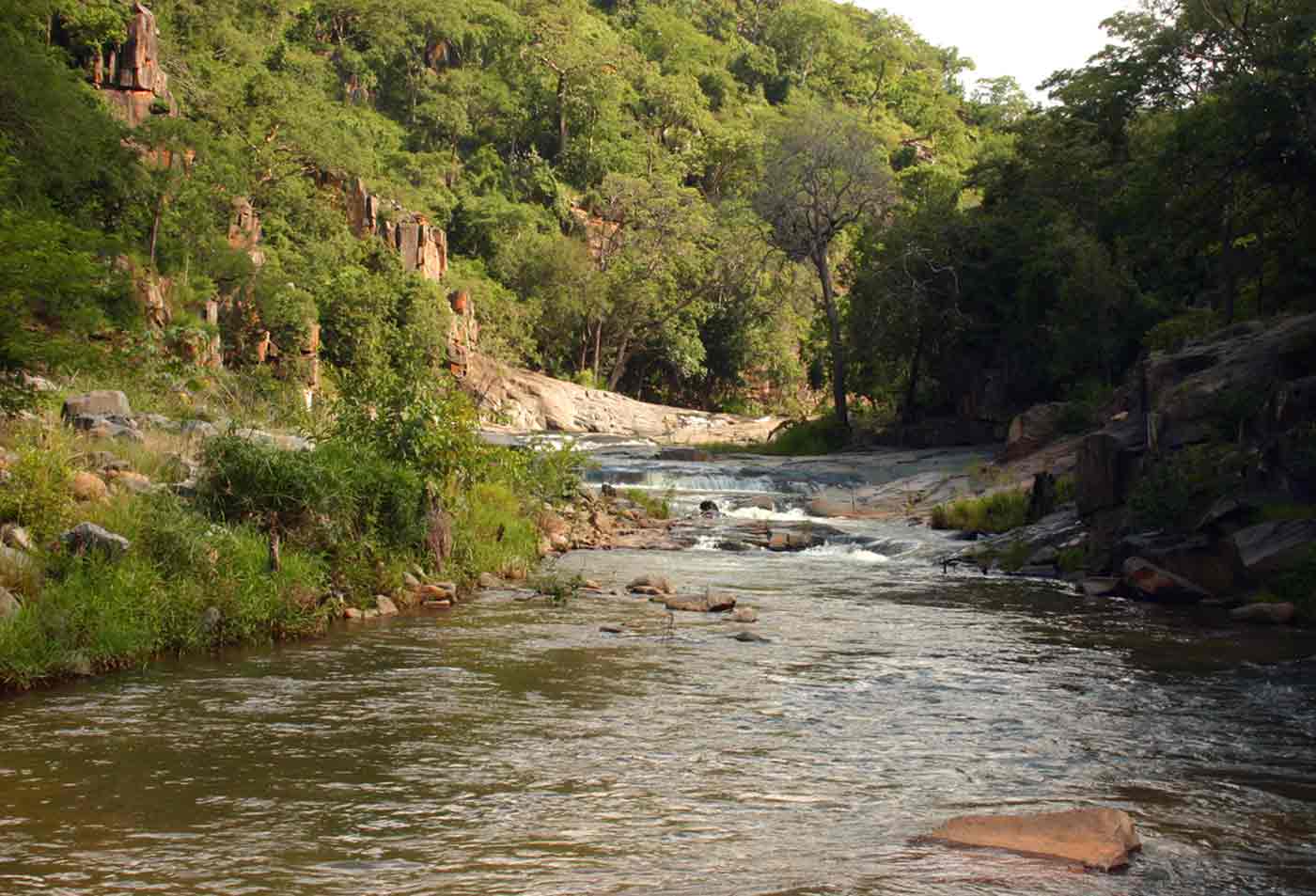 View up the Umvumvumvu River gorge from near the old (broken) bridge